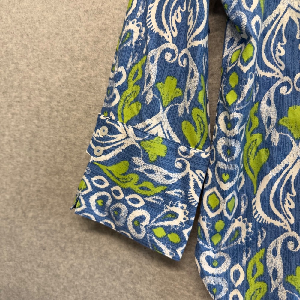 Chicos Button Down Shirt Womens 2‎ L Ikat No-Iron Stretch Cotton Career Office - Picture 8 of 12